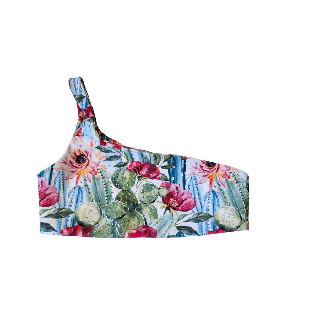 Native Swim Women's Cactus Floral One Shoulder Bikini Swim Top Desert Print Sz S